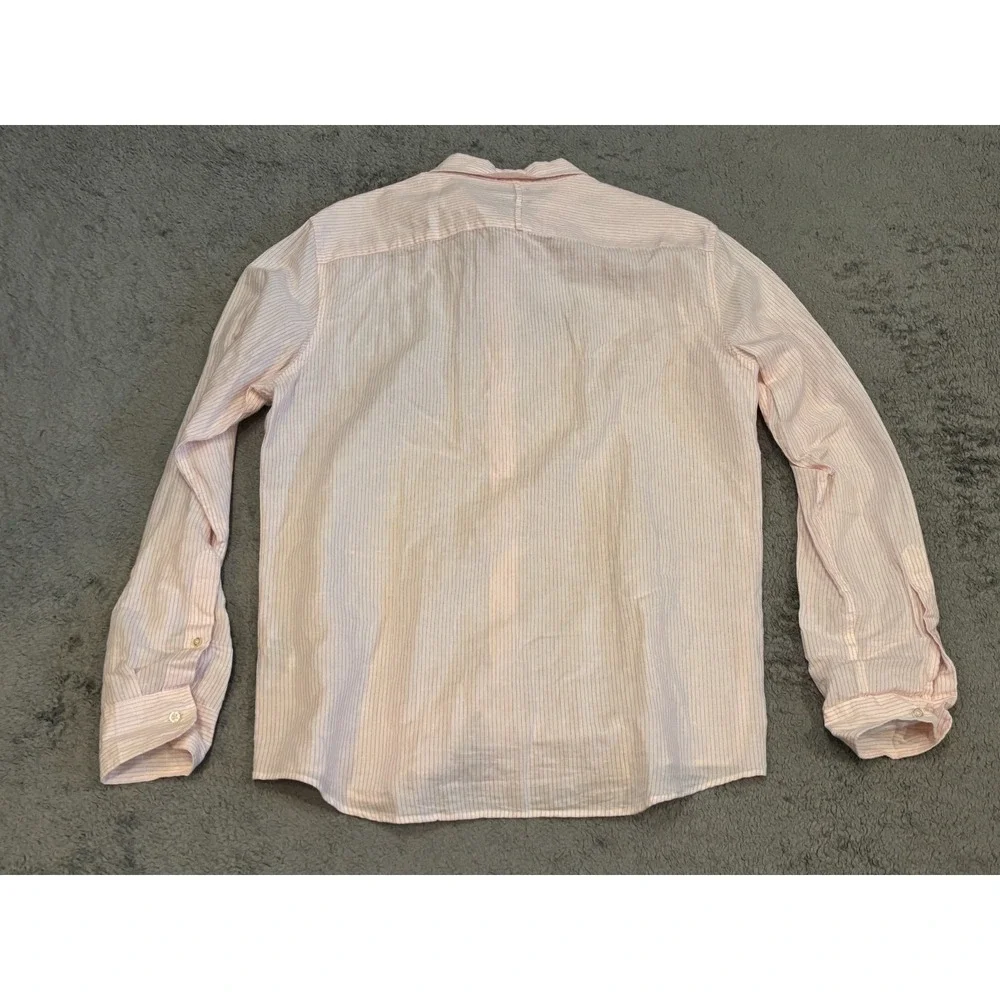 Banana Republic Shirt Mens Large Pink Striped Slim Untucked Linen Blend L/S